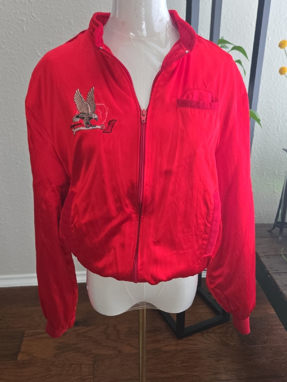 Vintage Snap-On Holloway Red Women's Zip-Up Varsity Jacket with Eagle Patch